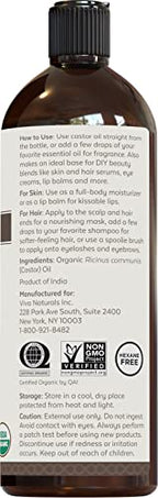 Organic Castor Oil for Eyelashes and Eyebrows - 16 fl oz, USDA Organic, Pure Hexane-Free Moisturizer Traditionally Used for Hair Growth, Natural Skin and Eyelash Serum, Cold Pressed with Beauty Kit
