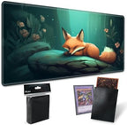 Playmats for Magic: The Gathering MTG Card Game Mat Plus 50 Pcs Card Sleeves, 24 x 14 inch TCG Mat with Stitched Edge for Commander Deck Duskmourn Board Game, Sleeping Fox
