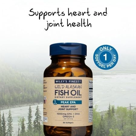 Wiley's Finest Wild Alaskan Fish Oil Peak EPA - Triple Strength Peak EPA & DHA Supplement - 1000mg Fish Oil - Omega-3s for Joint Health Support - 60 Softgels (60 Servings)