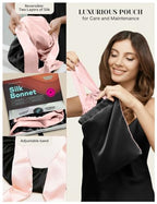 100% Mulberry Silk Bonnet for Sleeping Women with Curly Hair - Short Long Hair Bonnet for Sleeping - Alternative to Double Layer Satin Bonnet with Tie Band - Premium Hair Wrap for Sleep Black