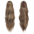 FESHFEN Ponytail Extensions, Long Claw Clip in Ponytail Hairpiece Synthetic Pony Tails Hair Piece Natural Wavy Hairpieces for Women, 20 inch Brown Mixed Honey Blonde