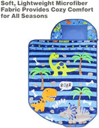 EVERYDAY KIDS Cute Preschooler and Toddler Cot Nap Mat for Home, Daycare, Preschool and Kindergarten; Easy to Roll Sleeping Mat with Elastic Straps, Pillow and Blanket