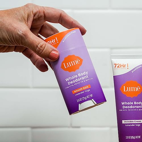 Lume Whole Body Deodorant - Smooth Solid Stick - 72 Hour Odor Control - Aluminum Free, Baking Soda Free and Skin Loving - 2.6 Ounce (Pack of 3) (Lavender Sage)
