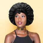 Reversible Satin Bonnet for Women with 3PCS Hair Scrunchies Tie Band Hair Bonnet for Sleeping Large 2 Layered Silk Sleeping Cap Nightcap for Sleeping (Reversible (Black/Red))