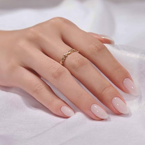 BTArtbox White Press On Nails Short - Soft Gel Press on Nails Almond, White Glue on Nails with Nail Glue, Reusable Stick on Nails in 16 Sizes, Cream Puff