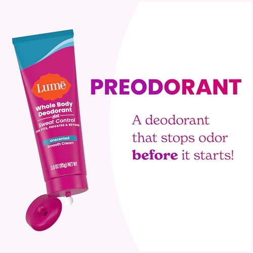 Lume Whole Body Deodorant Plus Sweat Control - Smooth Cream Tube - 72 Hour Odor And Sweat Control - Baking Soda Free, Skin Loving - 3.0 ounce (Pack of 2) (Unscented)