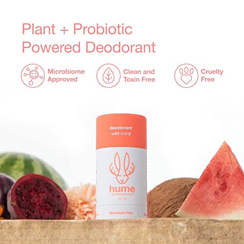 Hume Supernatural Aluminum Free Deodorant for Women & Men - Probiotic, Plant-Based, Baking Soda Free, Aloe, & Cactus Flower, Anti Sweat, Stain & Odor – Desert Bloom, Amber Woods, Wild Coral