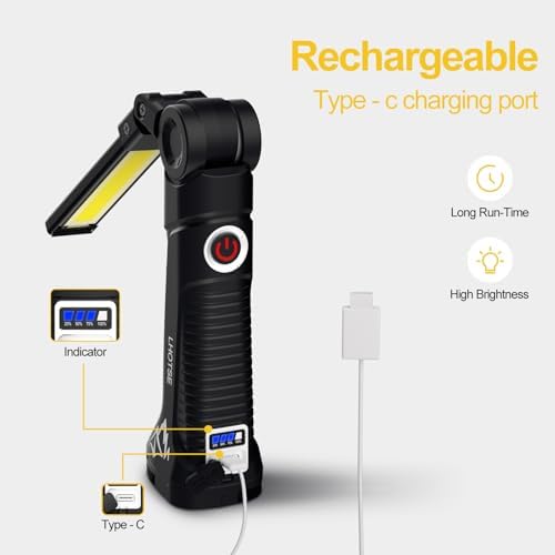 Tool Gifts for Men Dad Him, Rechargeable Work Lights, LED Work Light with Magnetic Base & Hanging Hook, 360°Rotate Rechargeable Flashlights for Mechanics Car Repair Home, Camping (2 Pack)
