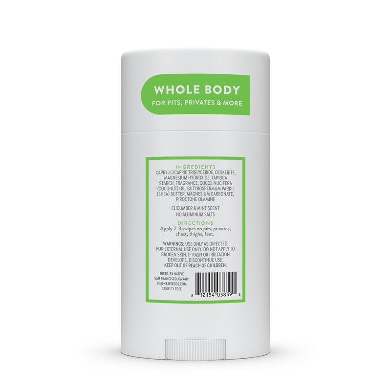 Native Whole Body Deodorant Stick Contains Naturally Derived Ingredients, Deodorant for Men and Women | 72 Hour Odor Protection, Aluminum Free with Coconut Oil and Shea Butter | Cucumber & Mint