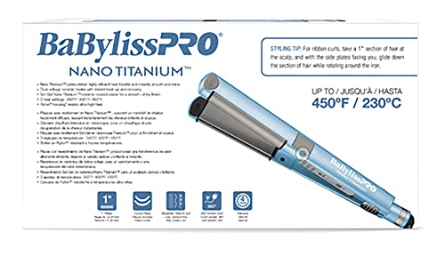 BaBylissPRO Nano Titanium Flat Iron Hair Straightener, 1" Curved Styler for Professional Salon Results and All Hair Types