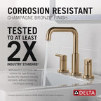 Delta Faucet Nicoli Widespread Bathroom Faucet 3 Hole, Gold Bathroom Sink Faucet, Drain Assembly, Champagne Bronze 35849LF-CZ