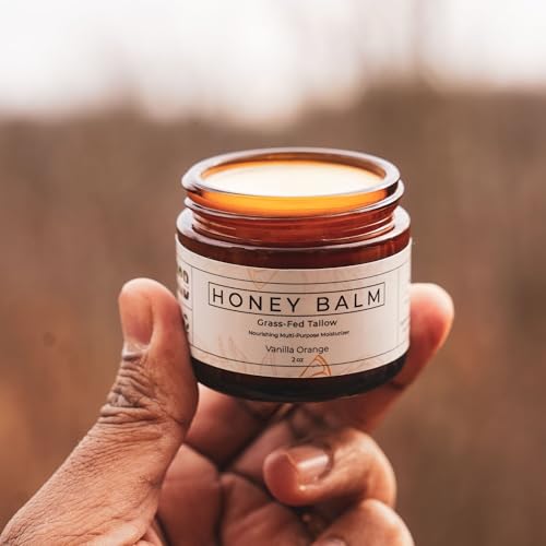 Tallow and Honey Balm, Handmade, Organic Body Butter, Grass-Fed Beef Tallow for Skin, All-Natural Moisturizer - 2 oz (Vanilla Orange)