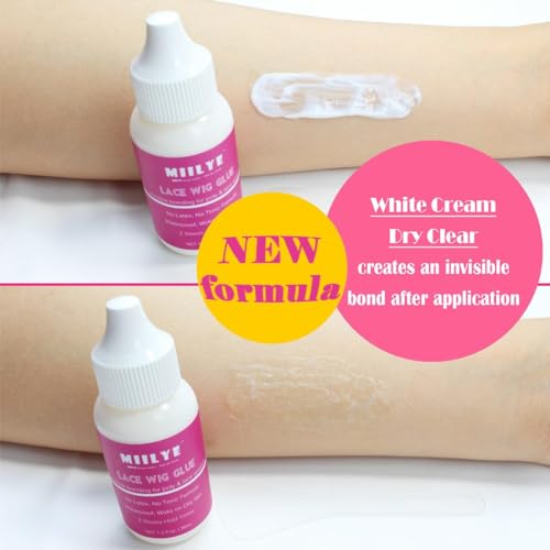 MIILYE Lace Glue for Wigs, Strong Hold Wig Glue for Front Lace Wig, Waterproof Sweat Proof Lace Front Wig Glue Bond Glue for Lace Wigs, Invisible Hair Glue for Wigs Bonding Adhesive, White