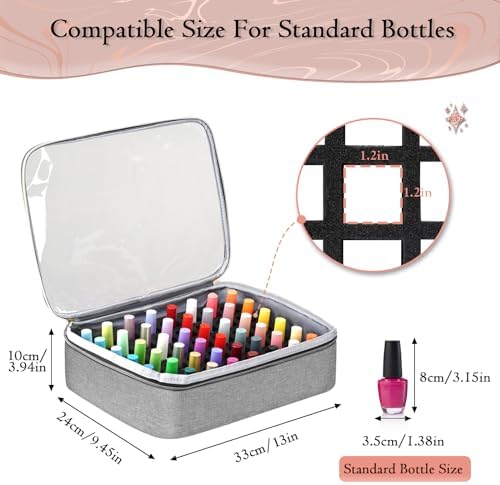 YOREPEK Nail Polish Organizer Case Holds 96 to 100+ Bottles (15ml/0.5 fl.oz) UV lamp, Extra Large Nail Polish Holder with Support Board for Easy Access, Gel Kit Bag For Manicure Tools, Grey