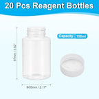 PATIKIL 20 Pcs 150ml Reagent Bottles, PET Wide Mouth Round Bottles with Screw Cap for Lab Water Reagent Liquids Solid Sample Storage Seal, Transparent