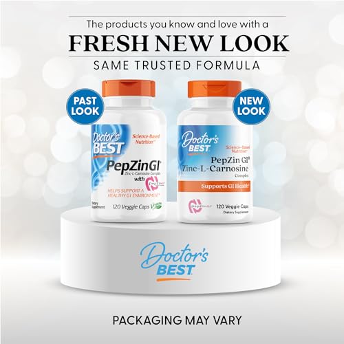 Doctor's Best PepZin GI, Zinc-L-Carnosine Complex for Men & Women - Zinc Carnosine Supplement Caps for Gut Health, Digestive Support, & Stomach Comfort, Vegan, Gluten Free - 120 Veg Capsules