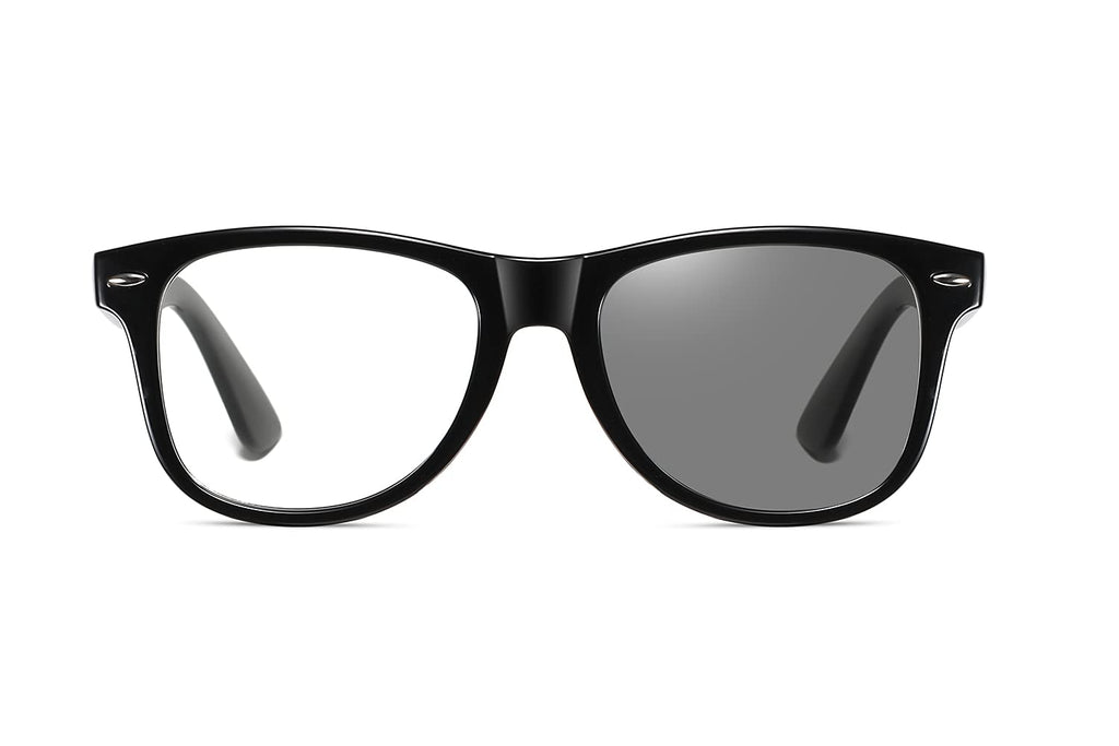 ZAMGIC Photochromic Day Night Sunglasses Blue Light Blocking Glasses for Men and Women Retro Rectangle Black Frame Photochromic Lens