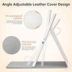 FUNTOUCH 2500mAh Large Rechargeable Travel Makeup Mirror with Light, Portable Makeup Mirror with 10X Magnifying Mirror, 3 Lighting Modes, Tabletop Folding Travel Mirror with PU Leather Cover (White)