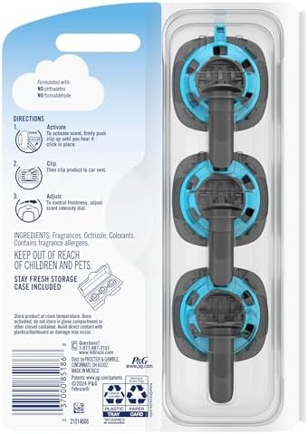 Febreze Car Odor-Fighting Car Freshener Vent Clip Linen & Sky, 0.06 fl oz, 3 Ct Pack of 2