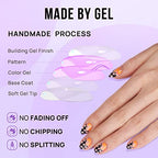 BTArtbox Press On Nails Short - Halloween Press On Nails Oval Fake Nails with Nail Glue, Fit Perfectly & Natural False Nails in 15 Sizes Soft Gel Glue On Nails Kit, Waves Chess