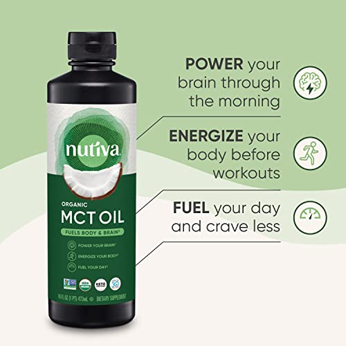 Nutiva Organic MCT Oil, Kosher, Keto Friendly, USDA Certified Organic, Non-GMO, 16 Fluid Ounce (Pack of 1)