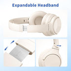 Headphones Wired with Microphone, Over Ear Foldable 3.5mm Plug in Headphones Corded with 4.9ft Tangle-Free Nylon Cord for Tablet, Laptop, MP3/4, School, Airplane Travel (Beige)