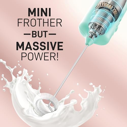 Powerful Milk Frother Wand - Mini & Mighty Handheld Drink Mixer - Portable Coffee Frother For Latte, Cappuccino, Matcha, Hot Chocolate, Creamer - Mint