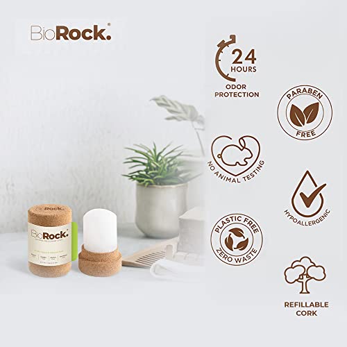 BioRock. Crystal Natural Deodorant Stone - Unscented Plastic and Aluminum Free Salt Deodorant Stick for Women & Men Eco-Friendly, Sustainable, Zero Waste 4.25 oz
