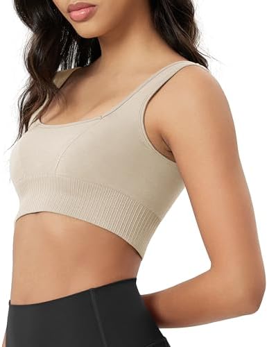ODODOS Seamless Square Neck Sports Bra for Women Ribbed Crop Tank Casual Low Back Cropped Tops