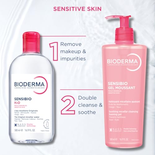 Bioderma Sensibio Foaming Gel Gentle Face Cleanser, Cleansing and Makeup Removing Refreshing Feeling for Sensitive Skin, Unscented, 16.9 Fl Oz