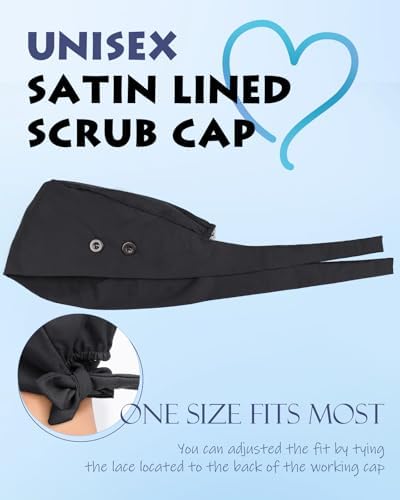 2 Pcs Satin Lined Scrub Cap Nurse Hats for Women Men 4 Buttons