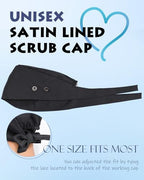 2 Pcs Satin Lined Scrub Cap Nurse Hats for Women Men 4 Buttons