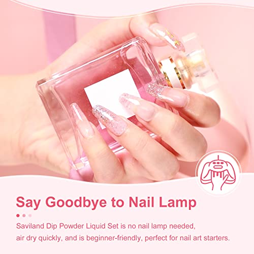 SAVILAND Dip Powder Liquid Set 15 ml/0.5 oz,10 Pcs Nail Dip Liquid Set with Base/Top Coat, Activator Brush Saver Acrylic Gel Dip Nail File Dip Nail Liquid Set No Curing Needed DIY Home Salon Quality