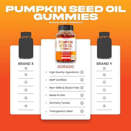 Pumpkin Seed Oil Gummies - 4,000mg Pumpkin Seed Oil For Hair Growth and Bladder Control - Sugar Free Gummy - Delicious Orange Flavor - Non GMO - Gluten Free - Vegan Supplement - (60 Count)