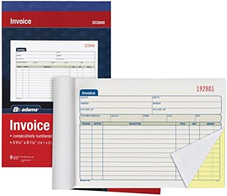 Adams Invoice Book 3 Pack, 2 Part Carbonless Invoices, Horizontal Sales Slip, 5-9/16 x 8-7/16 Inches, 50 Sets per Book (DC5840-3)