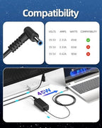 45W Charger Compatible with HP Laptop Charger, Blue Tip, Pavilion x360 11 13 15, Zbook 14u G4 G5 15u 15 G3, Notebook 15, Stream 13 11 14 AC Adapter with Power Cord
