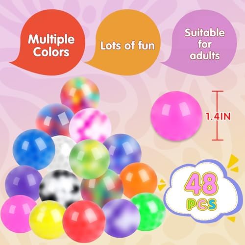 48 Pack Stress Balls, Squishy Ball, Squeeze Balls for Adults, Anti-Anxiety and Fidget Balls to Relax, Party Favors