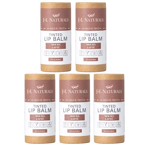 J&L Naturals Tinted Lip Balm | Vegan & Cruelty Free Lip Stain | Zero Waste Makeup | Plastic-Free, Hydrating & Moisturizing Lip Tint | Made in US (Bundle (5-Pack), Mocha Latte)