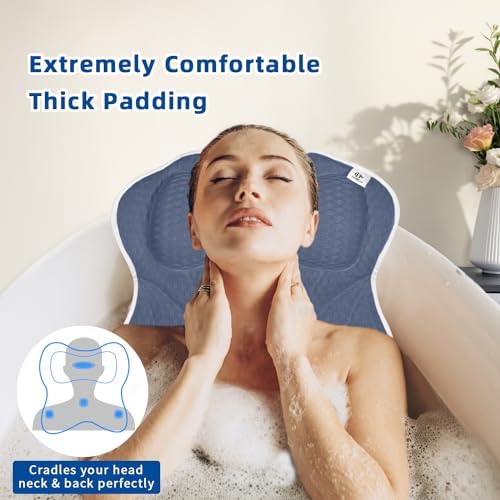 Bath Pillow, Bath Pillows for Tub Neck and Back Support, Bathtub Pillows for Head and Neck with 6 Strong Non-Slip Suction Cups, 4D Air Mesh, Bath Accessories Spa Gifts for Women(Blue)