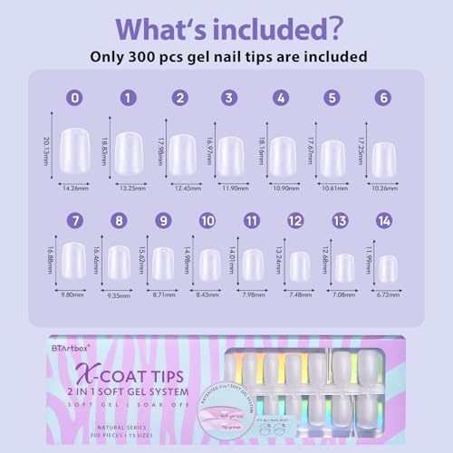 BTArtbox Extra Short Square Nail Tips - Short Squoval Gel Nail Tips, Natural Fake Nails with Tip Primer Cover, Pre-shaped Upgrade Matte Full Cover Nail Tips for Home DIY Nail Salon