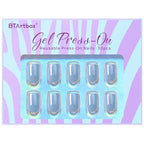 BTArtbox Press On Nails Short - Square Press On Nails, Blue Glossy Nail Tips Glue On Nails with Nail Glue, Reusable Stick On Nails in 15 Sizes - 30 Soft Gel Fake Nails Kit, Ocean Glazed