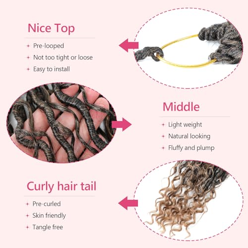 Goddess Locs Crochet Hair Boho Faux Locs Crochet Braids for Black Women Soft Bohemian Locs Crochet Hair Pre Looped River Locs Crochet Hair (18 Inch (Pack of 8), 1B/27#)