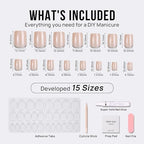 BTArtbox Press On Nails Short Square - Fall Fake Nails with Silver Foil Design, Supremely Fit & Glossy Glue On Nails in 15 Sizes, The Pale Moonshine