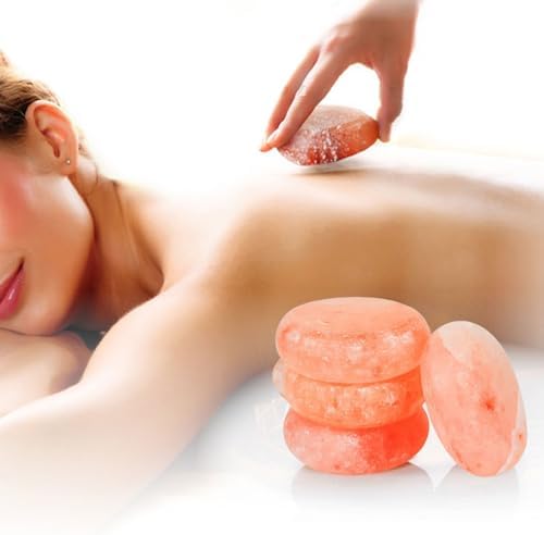 Himalayan Salt Massage Stone Discs - Flat, Thick & Round - Set of 4 | Pink Crystal Hand-Carved Stone for Massage Therapy and Deodorant (Large 3.5")