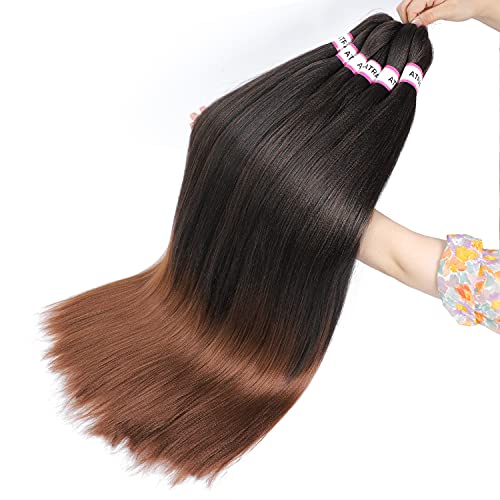 Braiding Hair Pre Stretched 20 Inch 8 Packs Brown Ombre Braiding Hair For Women Knotless Box Braids Hair Extension Yaki Texture Hot Water Setting Variety Styles Braiding Hair（20" T1B/30#)