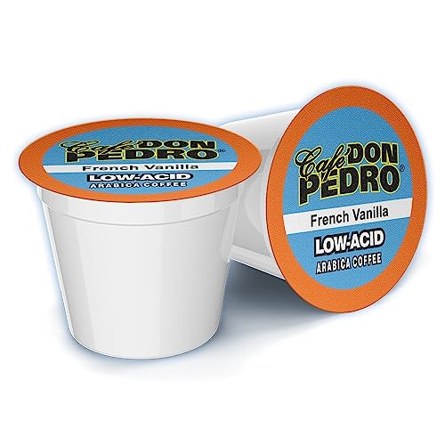 Cafe Don Pedro French Vanilla Low Acid Coffee Pods, 100% Arabica K Cups, Naturally Low Acid Coffee K Cups, Battles Heartburn and Acidic Reflux, 72 Cups, Compatible with K-cup Coffee Maker