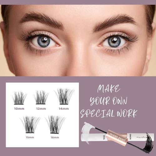 Individual Lashes 120 Cluster Lashes DIY Eyelash Extension Thin Band Wide Stem Lash Clusters with Applicator and Lash Bond and Seal Lash Extension Kit Mix 10-16mm Length C/D Curl - OP06
