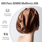 22 Momme 100% Mulberry Silk Sleep Cap for Women, Pure Mulberry Hair Bonnet, Anti-Frizz Head Wrap with Elastic Stay On Head, Dark Brown