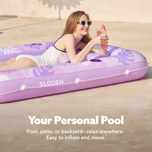 SLOOSH Inflatable Tanning Pool Lounger Float, 70" x 46" Pool Floats Adult with Pillow, 4 in 1 Suntan Tub Raft Floatie,Sunbathing Bed Lounge for Water Blow Up Kids Ball Pit Party Gifts, L-Purple