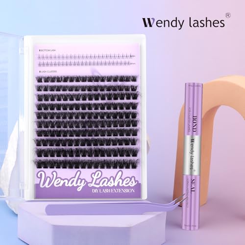 WENDY Lashes Clusters DIY Eyelash Extension Kit - 3D Effect C3 & Bottom Lashes with Bond and Seal Tweezers Cluster Eyelash Extensions Wispy Soft Individual Lashes, Suitable for Beginners, 10-16 MM